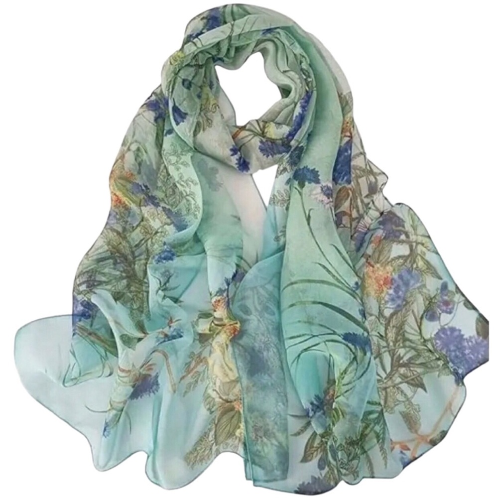 Blooming Pastoral Floral Sage Long Rectangular Scarf
